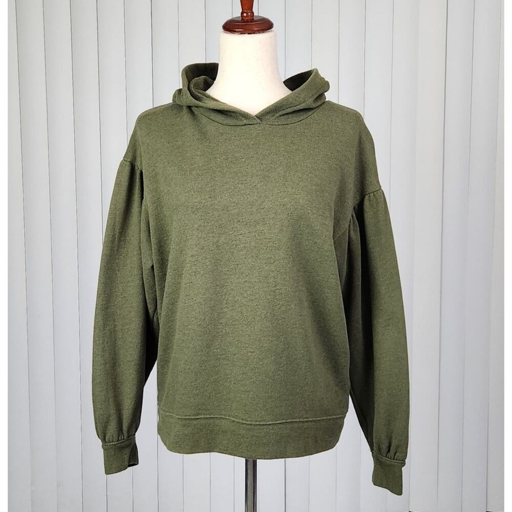 Madewell Pleat-Sleeve Shrunken Hoodie Sweatshirt in Heather Elm Size Small